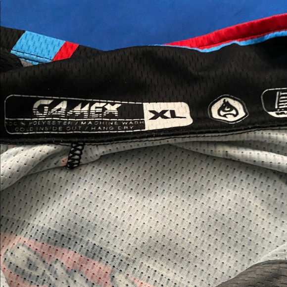 Gray and Black Racing Polo Shirt with Red and Blue Stripes xl - Picture 3 of 4